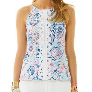 Lilly Pulitzer Annabelle Top Size 6 Shell Me About It Embellished Tropical Beach